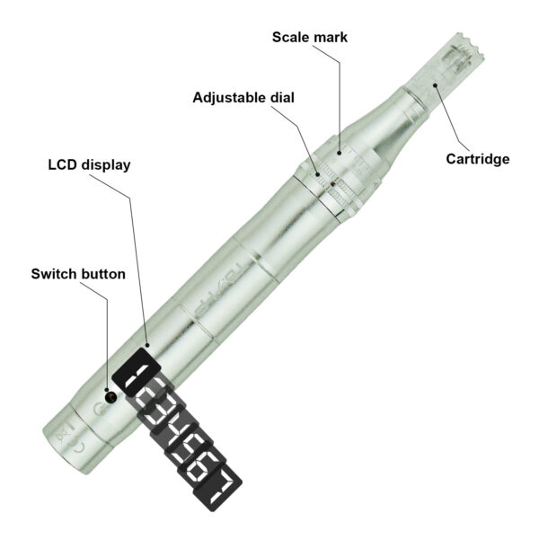 Microneedling Pen M1 Professional TBPHP Wireless Dermapen,7 Speed Levels 0.25-2.5mm Adjustable (Silvery)