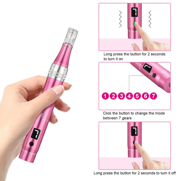 Microneedling Pen M1 Professional TBPHP Wireless Dermapen,7 Speed Levels 0.25-2.5mm Adjustable (Pink)